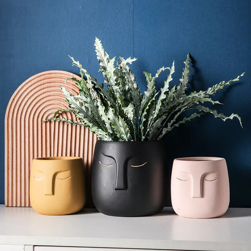 Abstract Ceramic Face Home Decor Planter